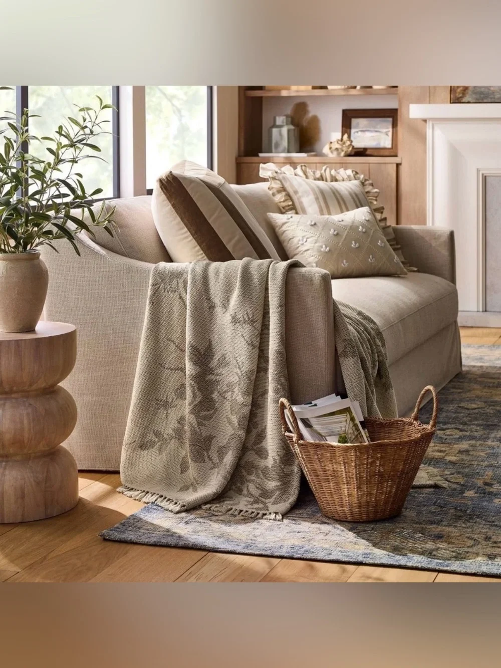 Woven Floral and Leaves Pattern Throw with Fringe - Threshold with Studio McGee